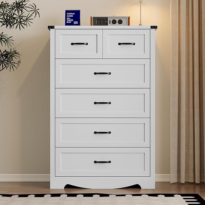 Tall 6-Drawer Dresser for Bedroom, Modern Wooden Chest of Drawers with Metal Handles, Anti-Tipping Design, Sturdy and Stable Storage Organizer for Living Room, Entryway, Home Office