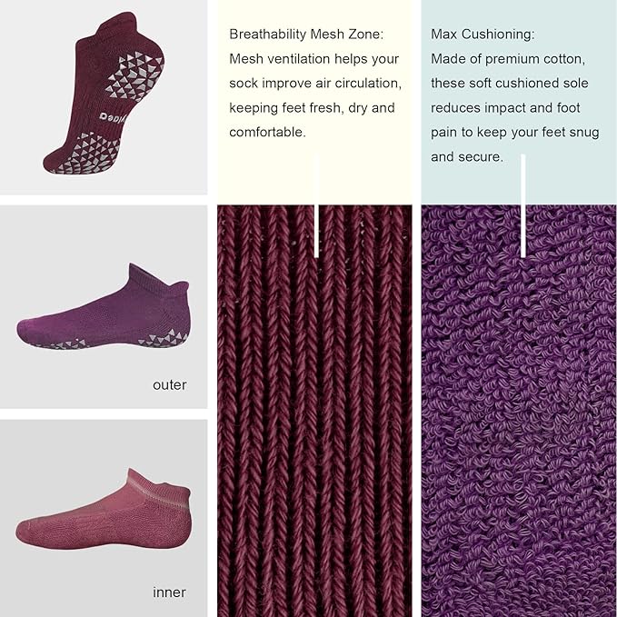 Hylaea Unisex Non Slip Socks with Grip for Yoga, Hospital, Pilates, Barre | Ankle, Cushioned