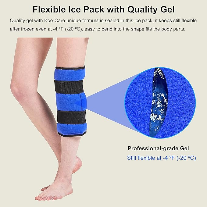 Koo-Care Extra Large Gel Ice Pack for Injuries Reusable Flexible Hot Cold Compress with Wrap for Shoulder Rotator Cuff, Back, Hip, Shin, Knee Replacement Surgery Pain Relief 13.1" x 14.7" XL Pack of 2