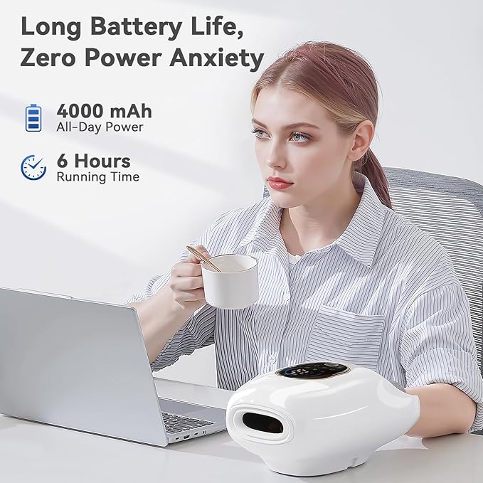 KingPavonini Hand Massager with Heat and Compression, Wrist Heating & Air-Compression, Palm Rolling, Cooling Fan, Cordless Wrist and Hand Massager for Arthritis and Carpal Tunnel, Gift for Women Men