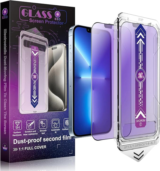 2 Pack Anti Blue Light Matte Screen Protector for iPhone 16e and iPhone 14 and iPhone 13 and iPhone 13 Pro 6.1-Inch Auto Dust Removal, No Bubbles, Tempered Glass Film, Easy Installation
