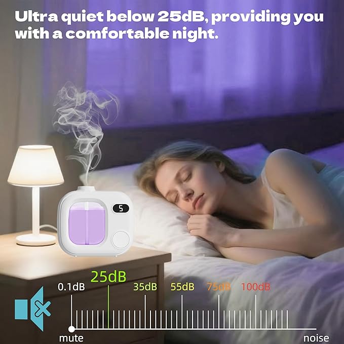 Mini Aromatherapy Diffuser - Cute and Compact Ultrasonic Essential Oil Diffuser with 5 Mist Levels for Home Office Car and Hotel Cordless Air Fragrance Machine for Large Rooms and Bathrooms
