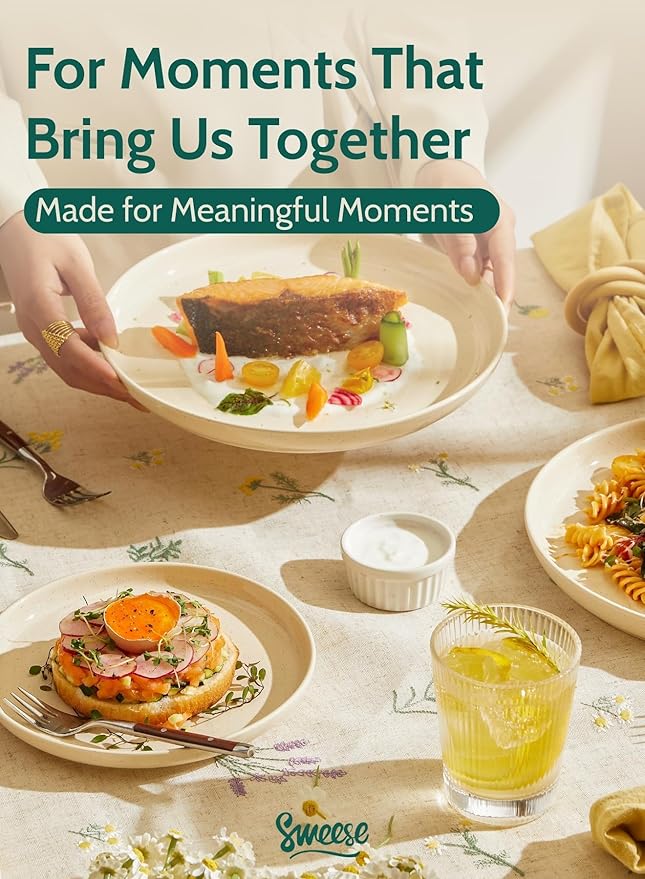 Sweese Porcelain Dinner Plates Set - 10 Inch Beige Round Dishes, 6-Pack, for Salad Serving, Scratch Resistant, Oven, Microwave Safe