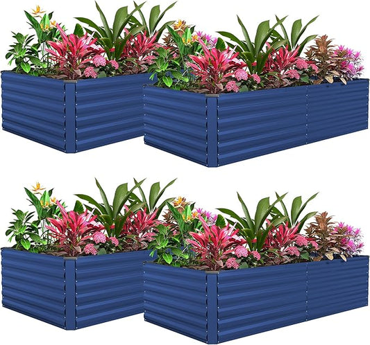 FOOWIN 4pcs 6x3x2ft Galvanized Raised Garden Bed, Planter Raised Garden Boxes Outdoor, Large Metal Raised Beds for Gardening, Garden Bed for Vegetables, Flowers, Herb,269 Gallon Capacity, Royal Blue