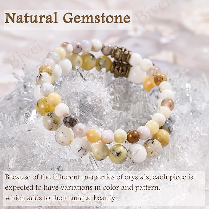 Bivei Natural Semi Precious Gemstone beads bracelet for women - Life Tree and Leaf Charm Energy Reiki Crystal Stretch Bracelets