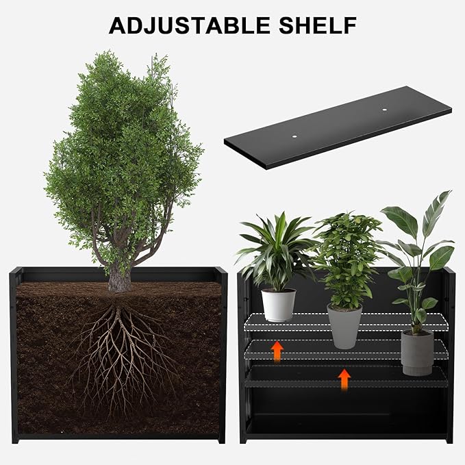 Metal Planter Box, Outdoor Heavy Duty Metal Garden Planter Spliced Flower Pot with Partitions, All-Weather Use with Drainage Holes for Patio/Porch-30 x 24" x 12"