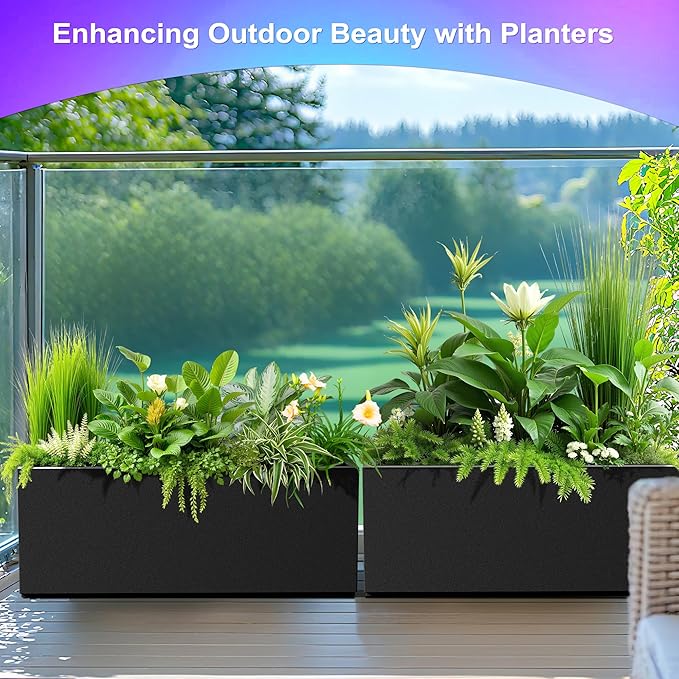 Tall Metal Planter, 15" W×16.3" H Large Rectangular Planter Box for Outdoor or Indoor, All-Weather Durable Plant Box with Drainage Holes & Removable Shelf for Patio, Porch, Garden, Trees, Flowers