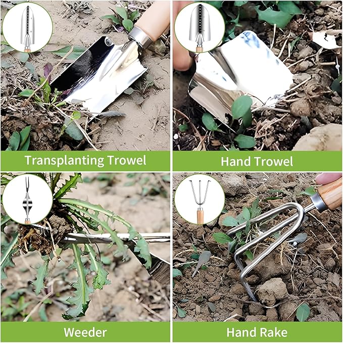 Gardening Tool Set, 11-Piece Stainless Steel Heavy Duty Gardening Hand Tools with Rust-Proof, Non-Slip Grip and Storage Tote Bag, Gardening Gifts for Women, Men