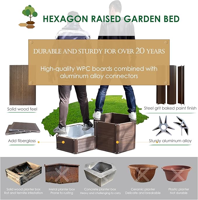 Hexagon Raised Garden Bed Kit, Single Unit, Single Layer, Planter Raised Garden Boxes for Vegetables, Flowers, Herbs and Succulents