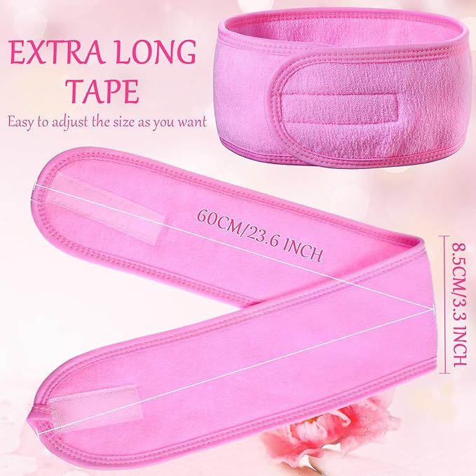 Hoteam 30 Pack Spa Headband Facial Esthetician Hair Wrap for Women Adjustable Makeup Sports Shower Stretch Towel with Tape(Pink)
