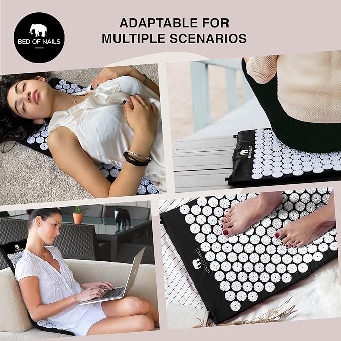 Bed of Nails The Original Premium Acupressure Mat, 8,820 Acupuncture Pressure Points for Back Pain Relief, Increased Energy, Relaxation, with Drawstring Bag, 29 x 16 x 1, Jet Black