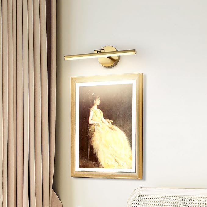 Hardwired Adjustable Lighting Gold Modern LED Picture Lights for Paintings 15.7'' Inch Long Swing Arm Metal Art Lights Warm White 3000K