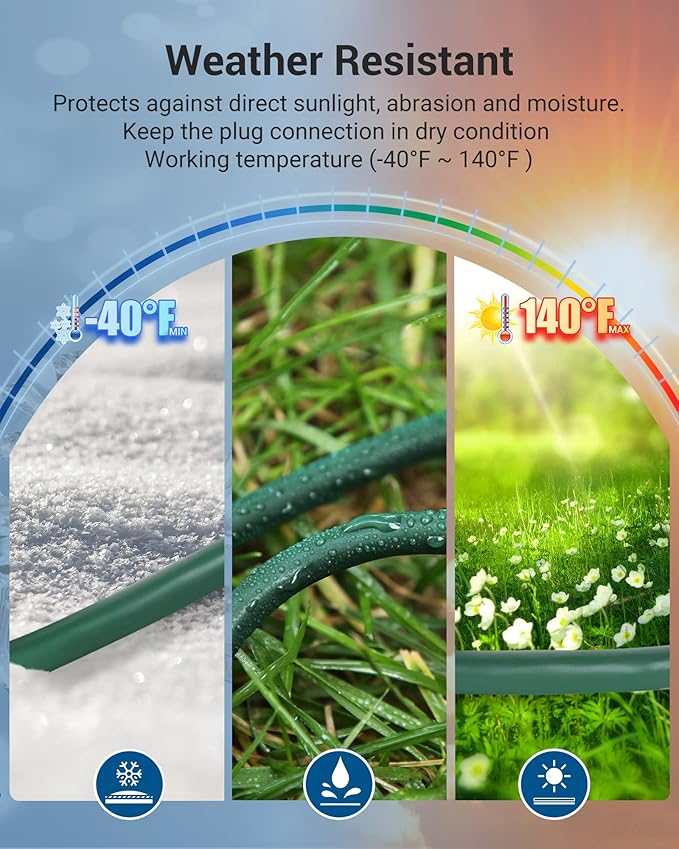 DEWENWILS Outdoor Extension Cord 1 to 3 Splitter, Total 52FT, 13A 125V 1625W 16/3C SJTW Extension Cord Outdoor, Heavy Duty Extension Cord for Holiday Decorations, Outdoor String Light, ETL