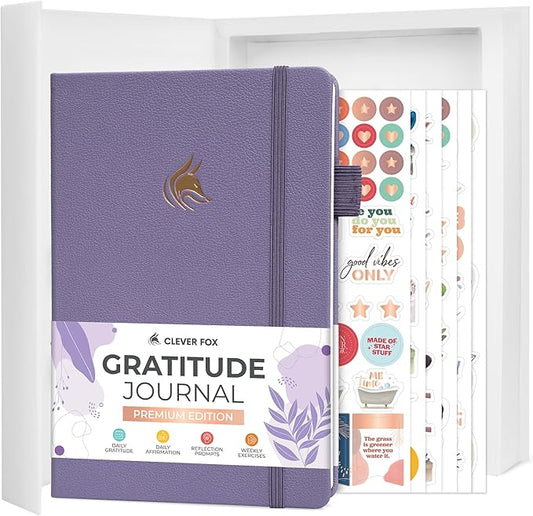 Clever Fox Gratitude Journal Premium - Happiness, Positivity & Affirmation Journal – Inspirational Daily Notebook, 6 Months (Lavender)