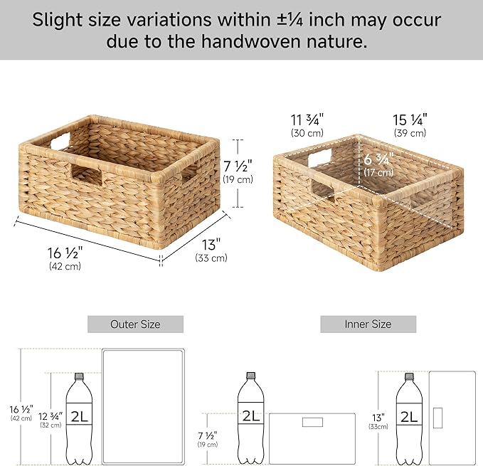 StorageWorks Large Wicker Basket for Organizing, Pantry Organizer with Wooden Frame, Water Hyacinth Storage Basket for Shelves