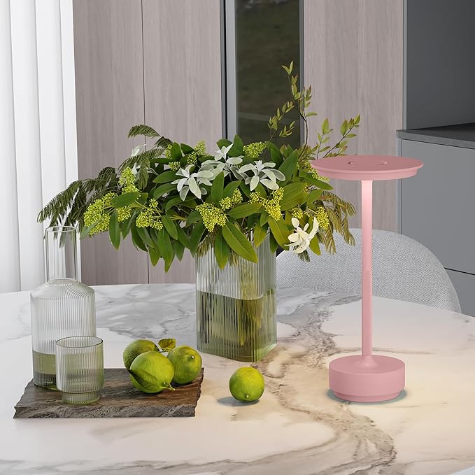 2 Pack Rechargeable Cordless Table Lamps, Portable 5000mAh Outdoor Table Light, 3 Color Stepless Dimming LED Table Lamp with Memory Function, for Home/Dinner/Patio/Restaurant.(Pink)