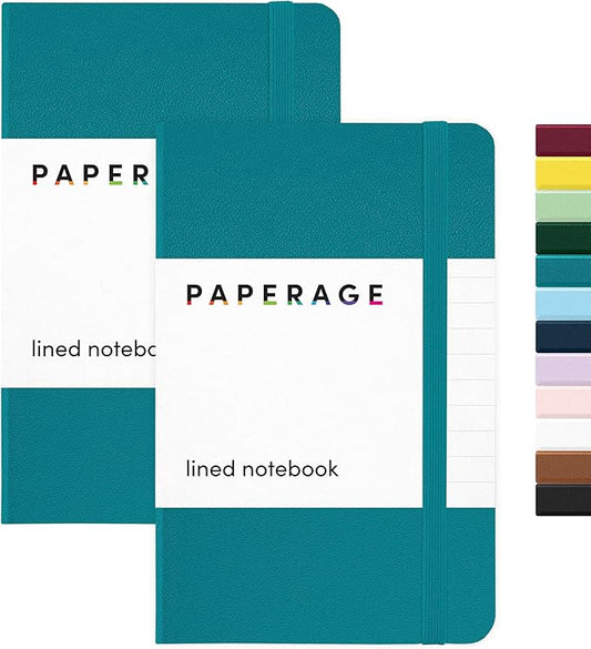 PAPERAGE Lined Pocket Journal Notebook, 1 Pack, (Turquoise), 160 Pages, Small, 3.6 inches x 5.6 inches - 100 GSM Thick Paper, Hardcover