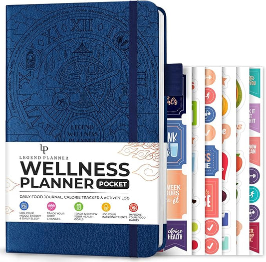Legend Wellness Planner & Food Journal Pocket – Daily Diet & Health Journal with Weight Loss, Measurement & Exercise Trackers – Lifestyle & Nutrition Diary – Lasts 6 Months, 3.9x6.3″ –Mystic Blue