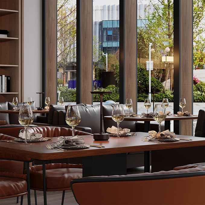 2 Pack Rechargeable Cordless Table Lamps, Portable 5000mAh LED Table Light, 3 Color Stepless Dimming Battery Powered Metal Table Lamp for Outdoo/Restaurant/Home/Patio.(Brown)