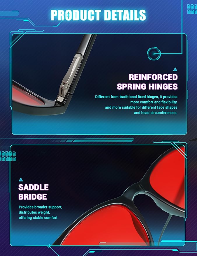 TIJN Sleep Glasses for 99% Blue Green Light Blocking Red Lens for Computer Gaming Screen Fatigue UV Protection