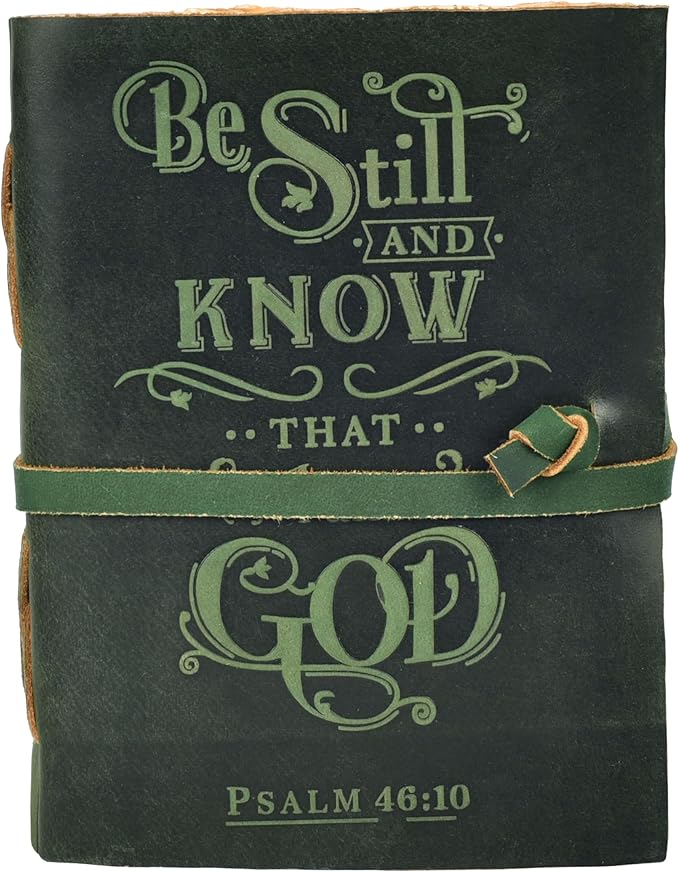 LEATHER VILLAGE Vintage Leather Journal with Psalm 46:10 Bible Verse–13''x8'' Embossed Prayer Study Journal for Women & Men – 200 Pages Handmade Cotton Deckle Edge Watercolor Paper - Green