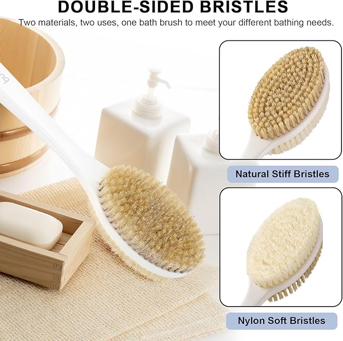 Back Scrubber, Back Scrubber for Shower, Bath Brush Long Handle for Shower with Double Sided Bristles for Wet or Dry Brushing (Pink)