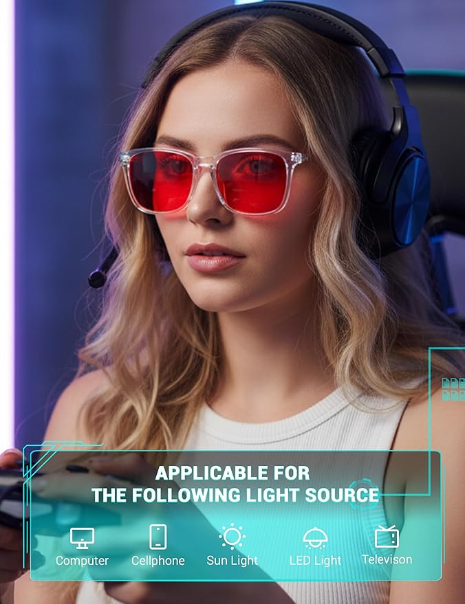 TIJN Sleep Glasses with Blue Green Light Blocking, Red Light Lens for Computer Gaming, Screen Fatigue & UV Protection