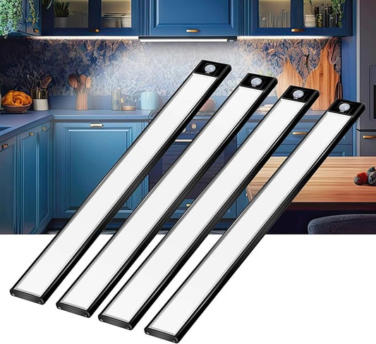 69 LED Under Cabinet Lights Indoor 4 Pack, 3000mAh Rechargeable Battery Operated Lighting, Wireless Motion Sensor Closet Lights, Under Counter Lights for Kitchen