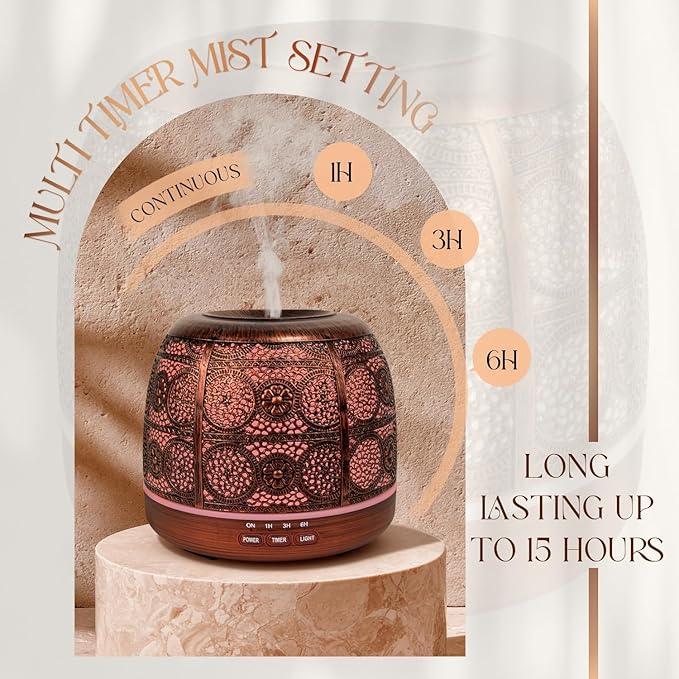 500ml Essential Oil Diffuser, ARVIDSSON Metal Diffusers for Essential Oils, Aromatherapy Oil Diffuser for Large Room, Color Changing Mood Light & Mist Timer Setting, Gift for Women