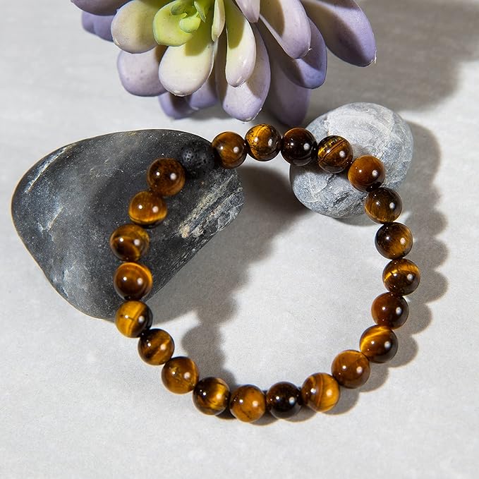 Wild Essentials Tiger Eye and Lava Stone Bracelet, Expandable up to 8 inches, Aromatherapy Jewelery for Women, Men, Esssential Oil Diffuser, Grounding Calming Strength Confidence