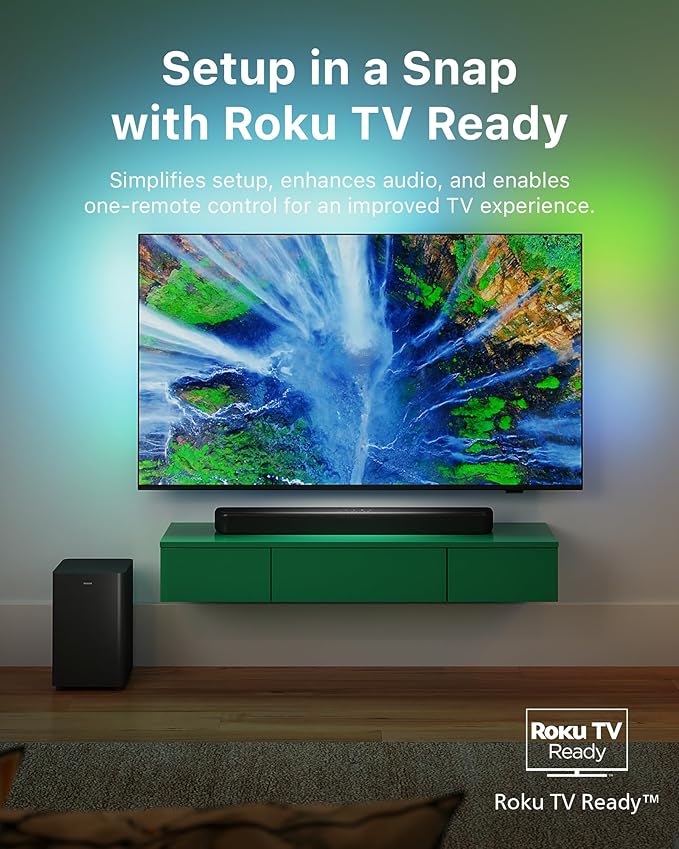 Philips B4500 Sound bar for Smart tv, 2.1 ch soundbar with subwoofer, TV Speaker with with Bluetooth and HDMI-ARC Connectivity, Roku TV Ready, Remote APP Control, Compact Design and Easy Setup