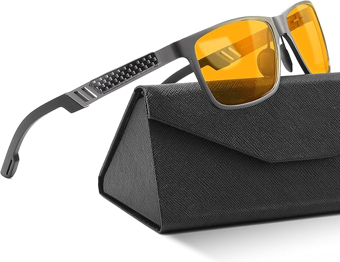 Carbon Blue Light Blocking Glasses Men for Computer, Gaming, Metal Frame Green Light Protection Night Driving Glasses for Man