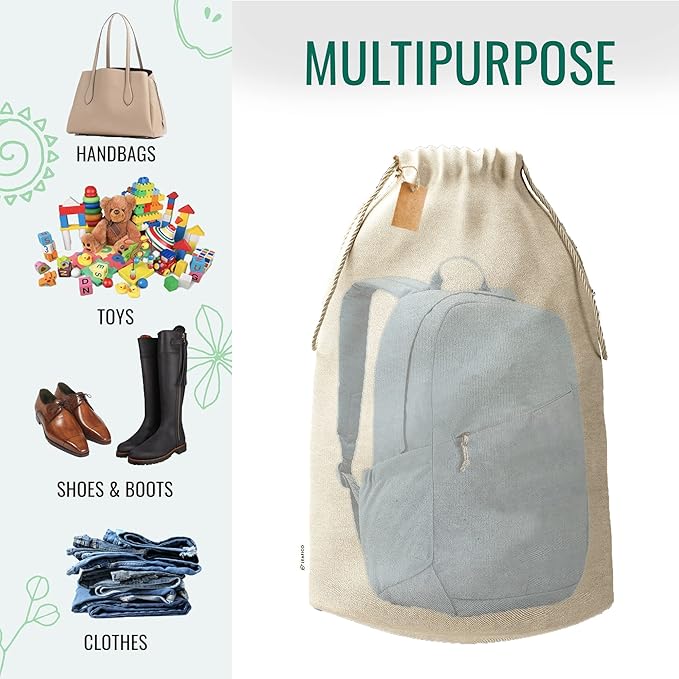 LEAFICO Reusable Produce Storage Bags - XX-Large 19x23 3 Pack - Breathable Muslin Fabric Sacks with Drawstrings – Dust-Proof Travel Cotton Bags for Laundry, Clothes, Purses