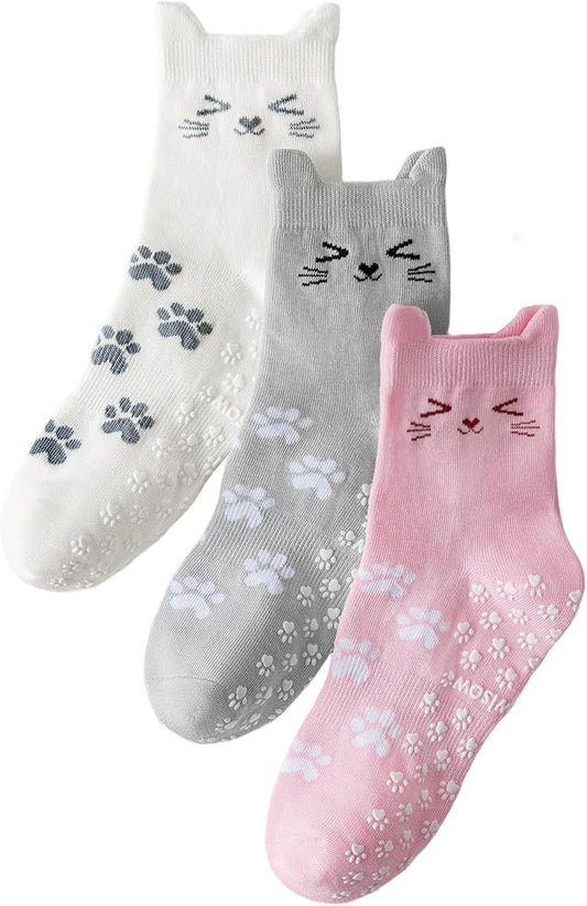 Yawlsow Pilates Grip Socks for Women Cute Yoga Grippy Non Slip Non Skid Cat Socks with Cat Paw Gripper for Barre Workout
