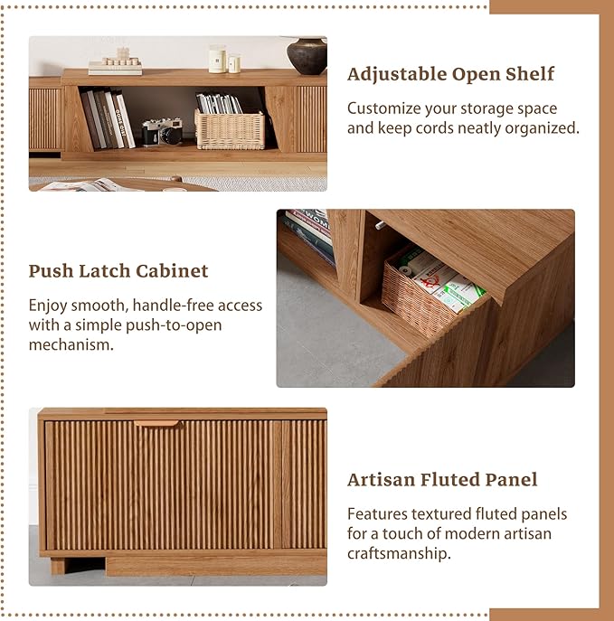 Extendable TV Stand with Storage Cabinet Extra Long, Large Wood TV Media Console Fluted Television Stands with Adjustable Shelf and Drawers for Living Room, Rustic Brown (64.57" W-98.43" W)