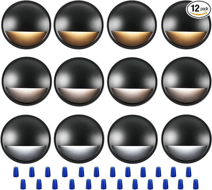 CLOUDY BAY [12 Pack] 3CCT Low Voltage LED Deck Lights Outdoor,2700K/3500K/5000K Selectable,Landscape Step Stair Railing Fence Light Wired,3W,12V-24V AC/DC Deck Lighting Fixtures