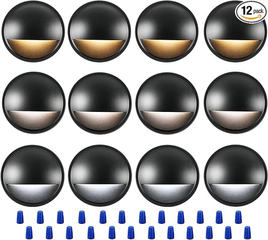CLOUDY BAY [12 Pack] 3CCT Low Voltage LED Deck Lights Outdoor,2700K/3500K/5000K Selectable,Landscape Step Stair Railing Fence Light Wired,3W,12V-24V AC/DC Deck Lighting Fixtures