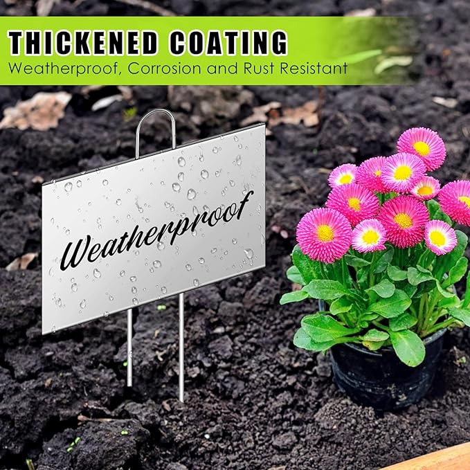 Landhoow 50 Pcs Large Garden Plant Markers Metal Plant Labels Sign 4'' x 6'' with 11'' Stake Weatherproof Waterproof Garden Sign for Outdoor Seedlings Herbs Vegetable Greenhouse, Silver