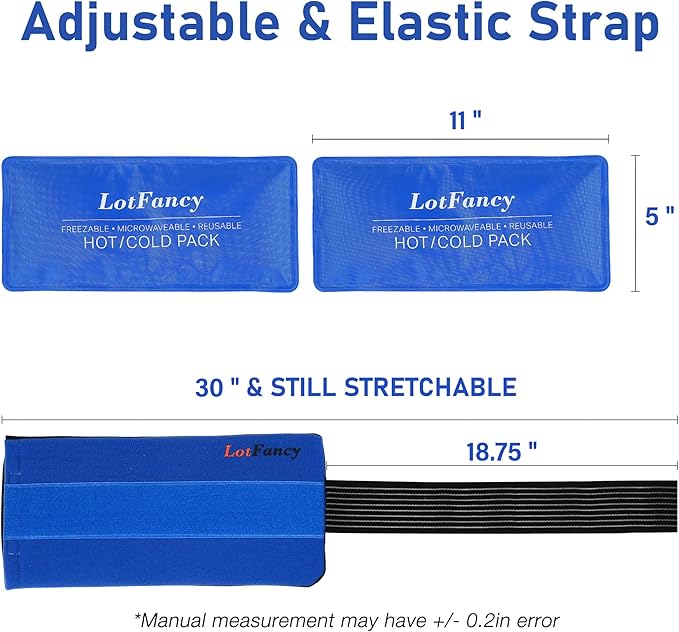 LotFancy Ice Packs for Injuries Reusable, 2 Gel Packs Wrap for Knee Head Neck Ankle Wrist Elbow Foot Legs Back Joint Pain Relief, Hot Cold Therapy for Surgery Recovery, First Aid, FSA HSA Eligible