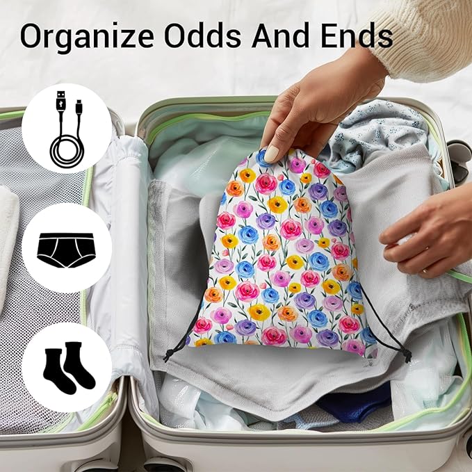 Colorful Floral Gymnastics Grip Bag Lightweight Drawstring Athlete String Bag for Women Sport Grips