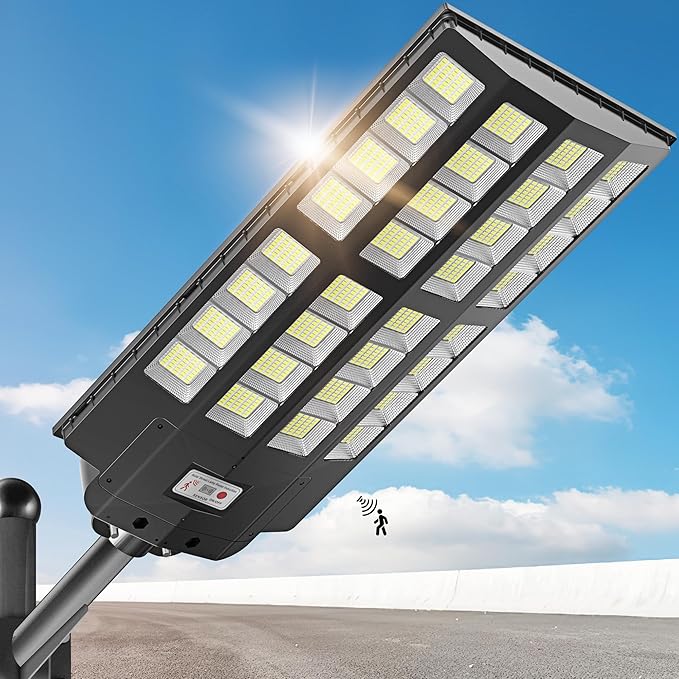 8600W Solar Street Light - 8000K Wide Angle Solar Lights Outdoor, Flood Security Lights Motion Sensor & Dusk to Dawn, IP66 Waterproof Solar Street Lights Outdoor for Roadway Yard