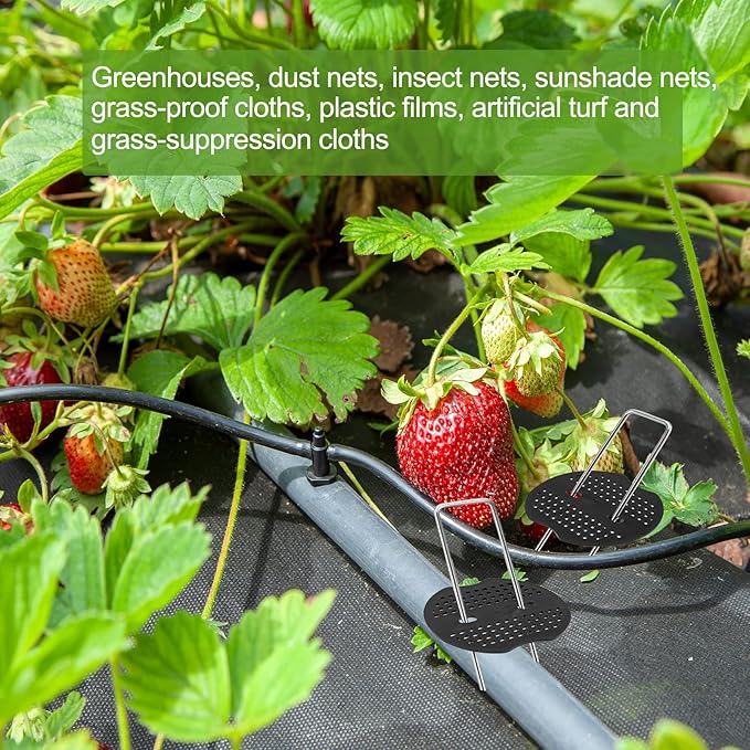 Finderomend 500 Pack Landscape Staples and 50 Pack Gaskets,11 Gauge 6" Galvanized Steel Garden Staples with Black Pads,Landscape Pins Turf Staples for Securing Weed Barrier Fabric Artificial Grass