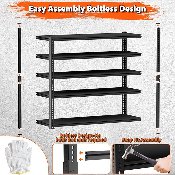 Storage Shelves Heavy Duty 4 PCS, 60" L x 24" W x 78" H Garage Storage Shelves Unit Loads 3700LBS, 5-tier Adjustable Metal Industrial Utility Shelf Rack for Kitchen, Laundry Room, Warehouse, Basement