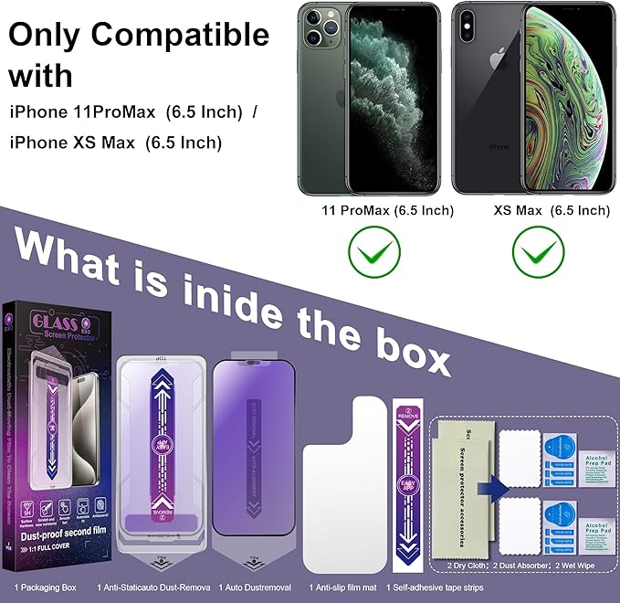 2 Pack Anti Blue Light Matte Screen Protector for iPhone 11 Pro Max/iPhone XS Max, 9H Tempered Glass, Full Coverage, Anti-Fingerprint, Auto Dust-Elimination, No Bubble, Easy Installation