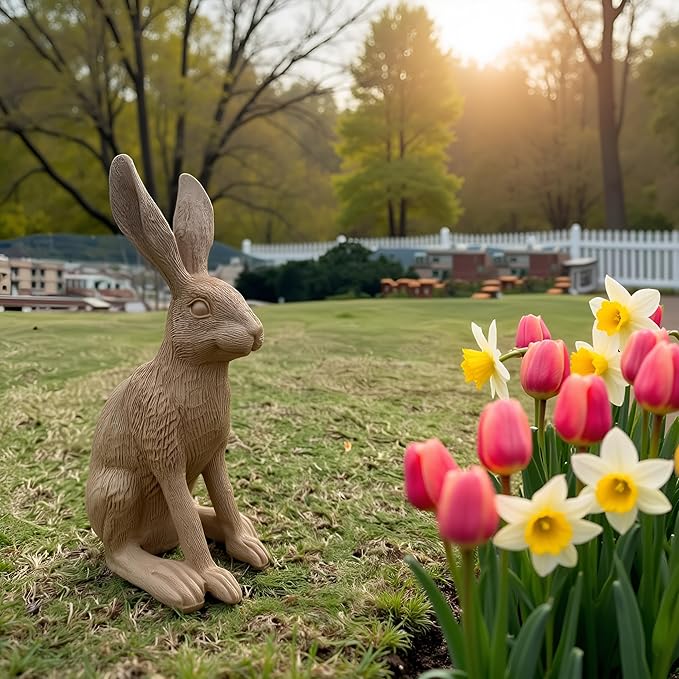 Charming Resin Rabbit Statue10.2 inch Decorative Figurine for Home & Garden, Modern Art Sculpture with Intricate Details, Perfect for Shelves, Tables, or Gardens （Brown）