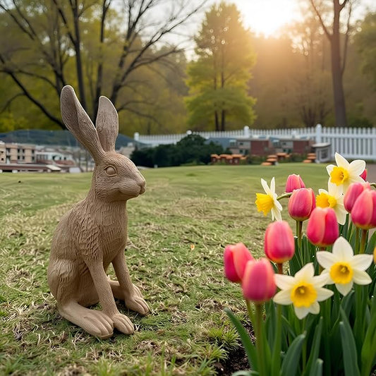 Charming Resin Rabbit Statue10.2 inch Decorative Figurine for Home & Garden, Modern Art Sculpture with Intricate Details, Perfect for Shelves, Tables, or Gardens （Brown）