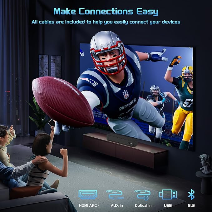 TV Sound Bar, Bluetooth Soundbar with Dolby Digital Surround Audio System for Smart TV, HDMI ARC/Opt/Aux Home Theater Speaker for Game/PC/Projector