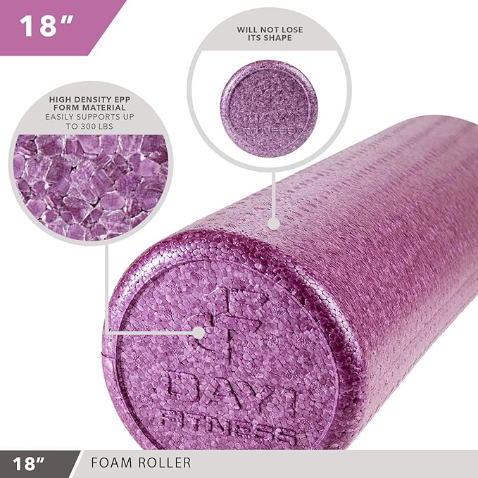 Day 1 Fitness High-Density Round Foam Rollers - 4 Size and 8 Color Options - Massage Rollers for Stretching, Deep Tissue and Myofascial Release