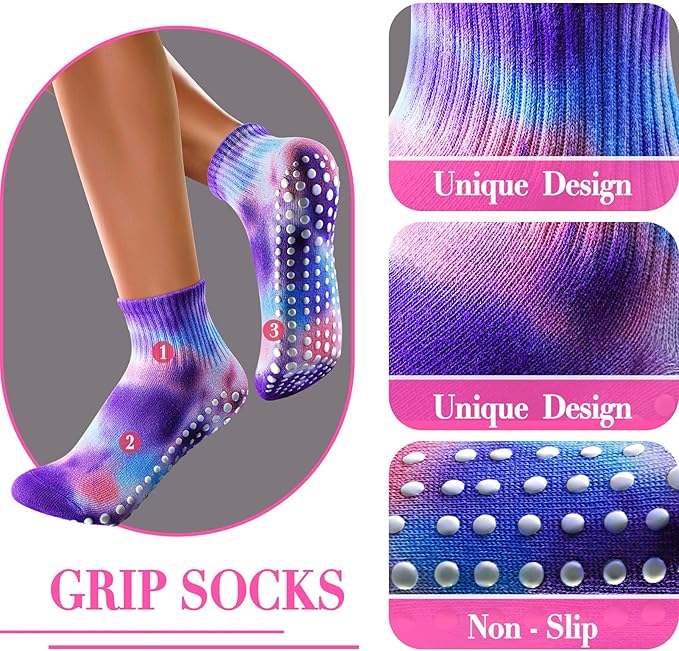 Non-Slip Pilates Yoga Socks with Grips for Women - Stylish Crew Socks for Barre, Ballet, and Workout (Size 5-9)