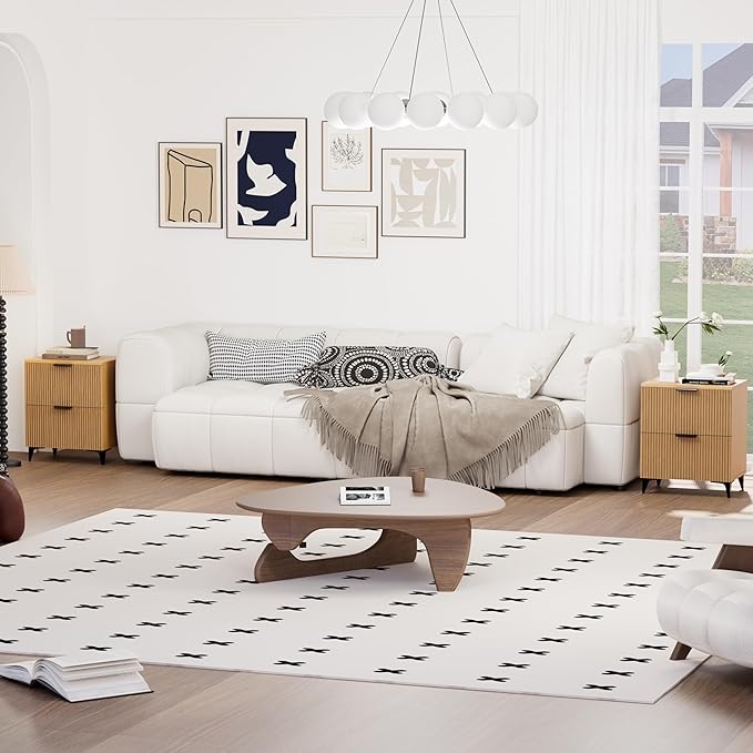 Royal Windsor Small Fluted Nightstand Set of 2 with 2 Drawers, Side End Table, Small Accent Storage Cabinet,Modern Night Stand Bedside Table for Bedroom Full Size Bed,Natural Oak